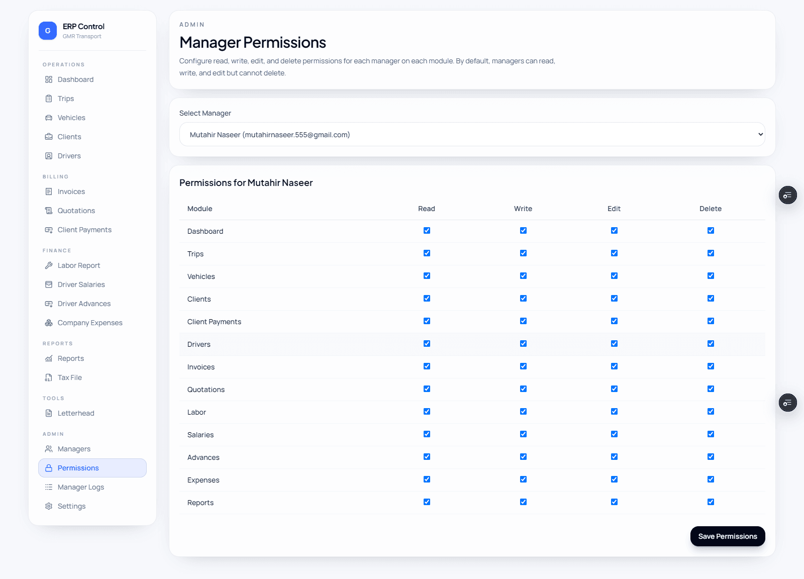 ERP-Trips - Role-Based Access screenshot