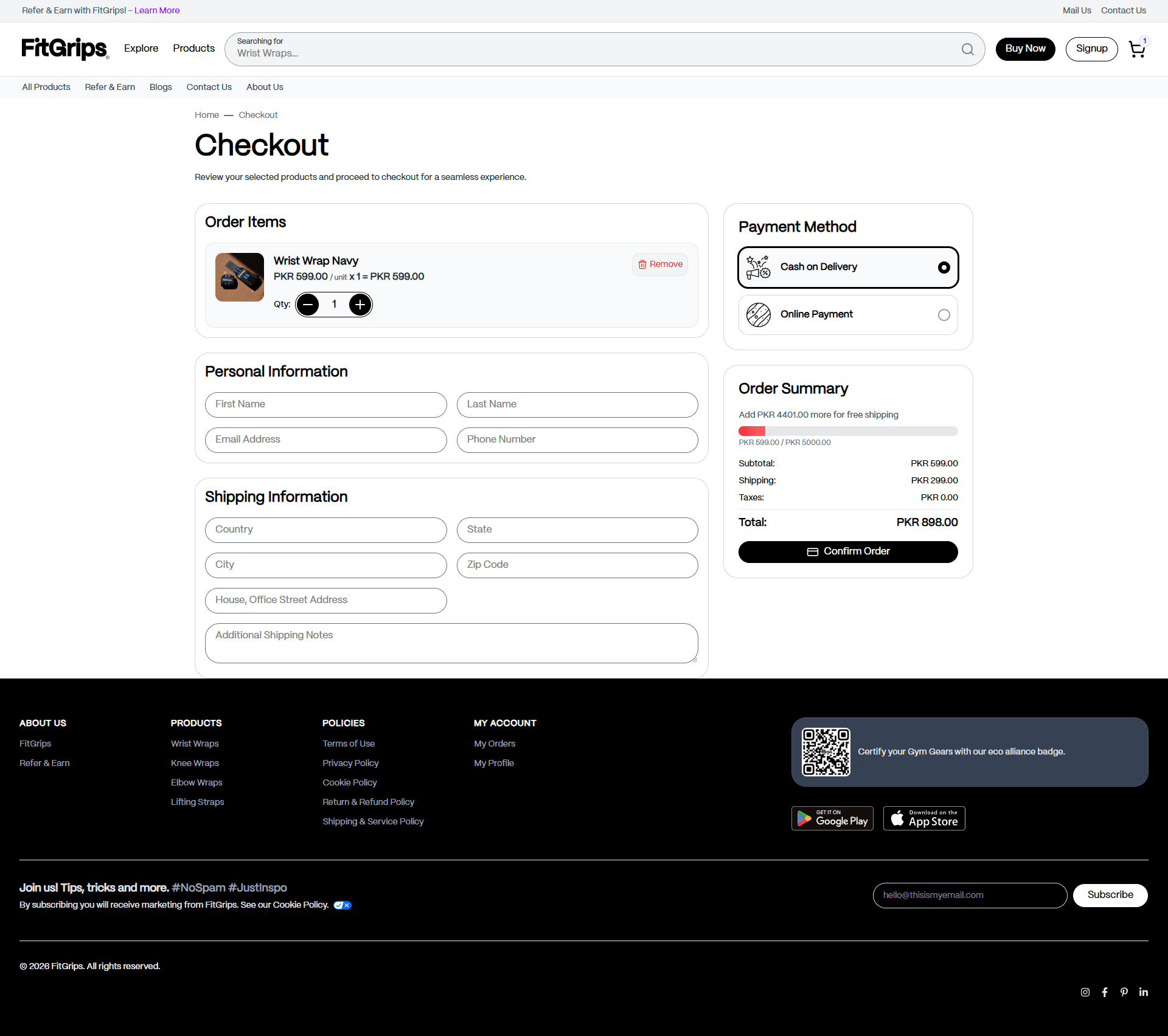 FitGrips - Checkout screenshot