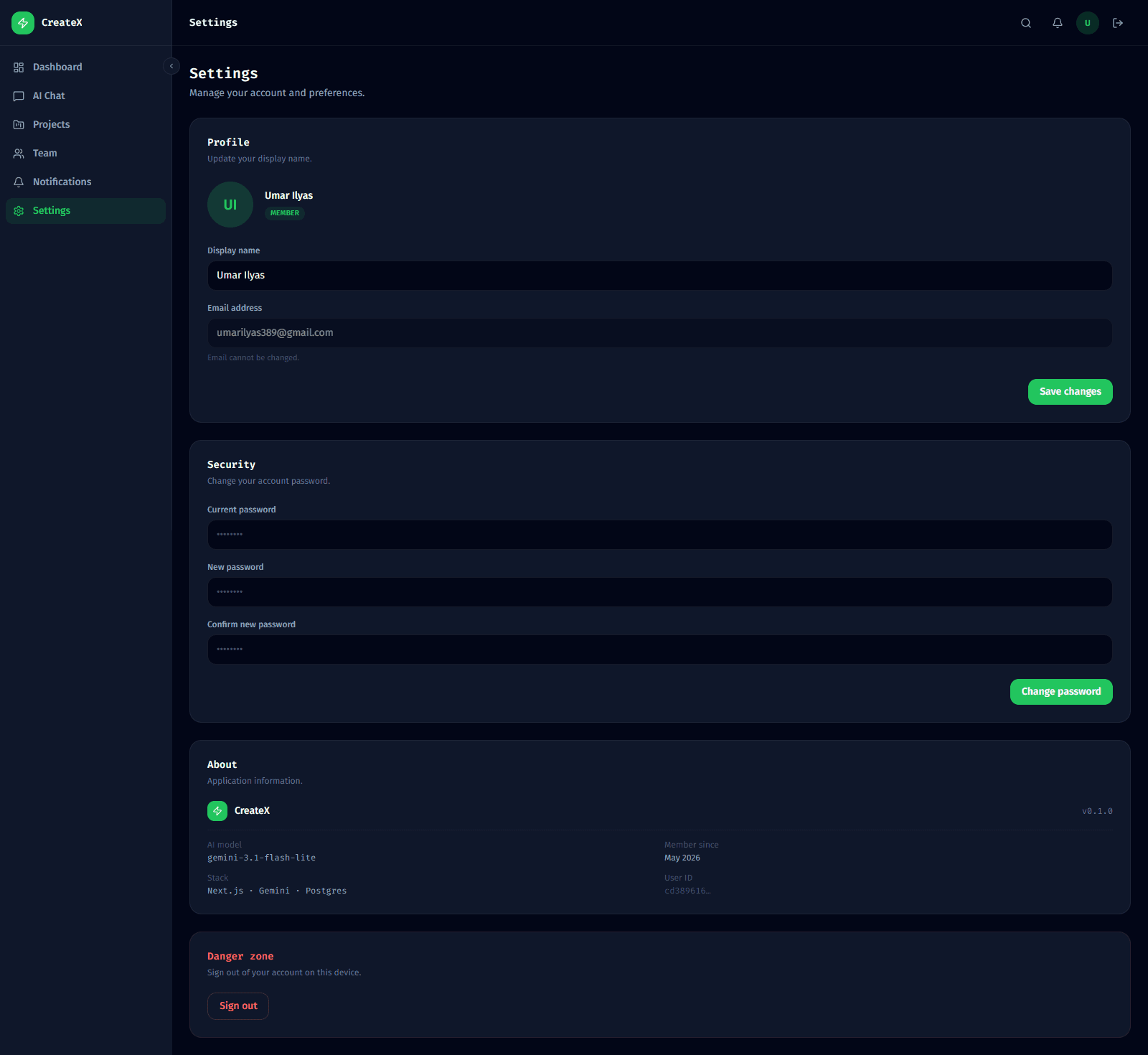 PM Chatbot - Settings screenshot